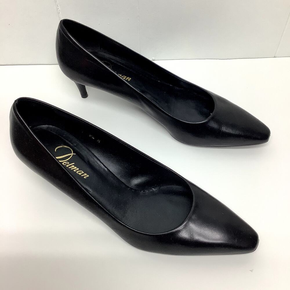 Delman Women's Black Leather Heel Pumps Size 9.5